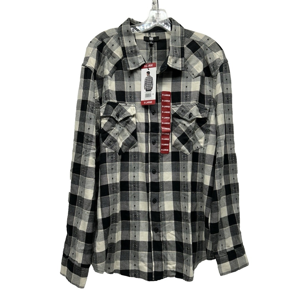 Frye Men's XL Jacquard Flannel Heather Grey Cotton Shirt (B8)